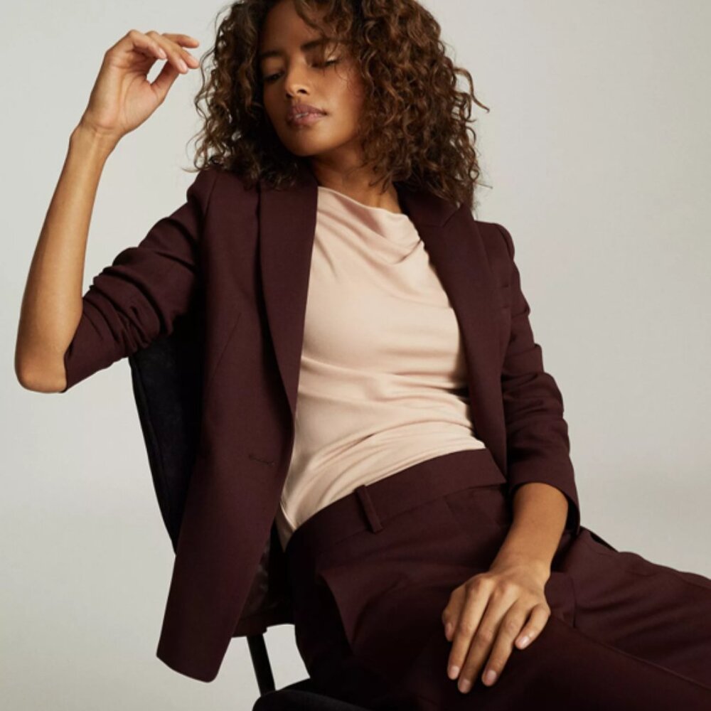 NWT REISS WOOL BLEND FREYA SLIM FIT BLAZER - BERRY - SIZE 6